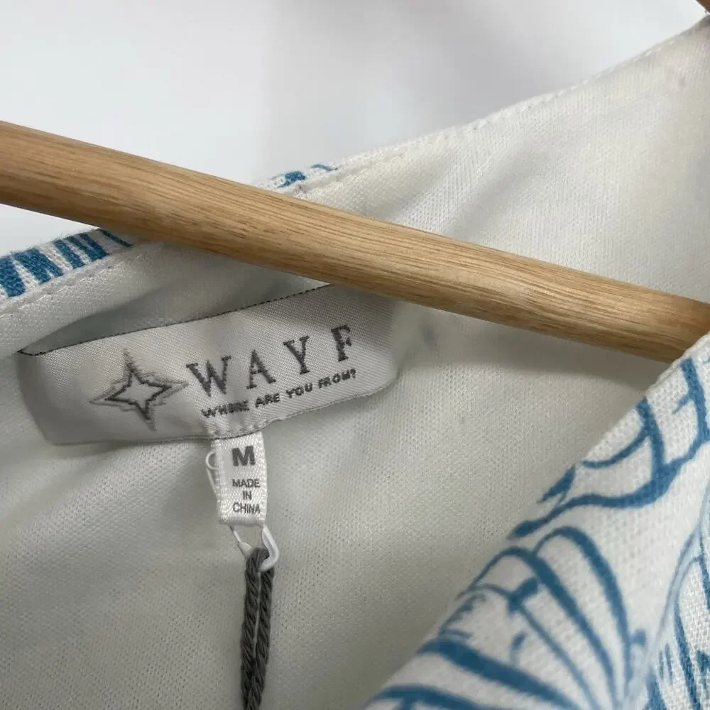 WAYF Sun Dress Coastal Beach Shell Vacation Womens Size M NWT Linen M Blue White - Picture 6 of 12